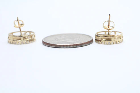 10k Yellow Gold Mercedes Earring With Clear Stones