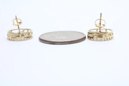 10k Yellow Gold Mercedes Earring With Clear Stones