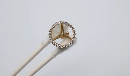 10k Yellow Gold Mercedes Earring With Clear Stones