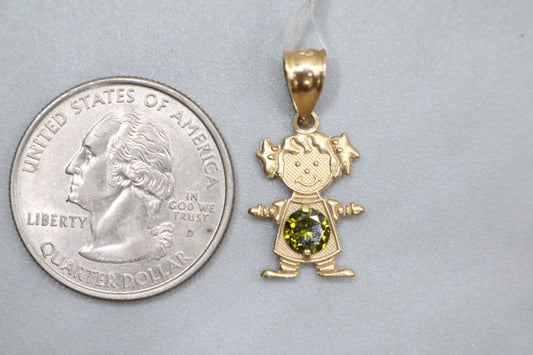 14K Yellow Gold Girl Charm with Green Tourmaline (1.2 Grams)