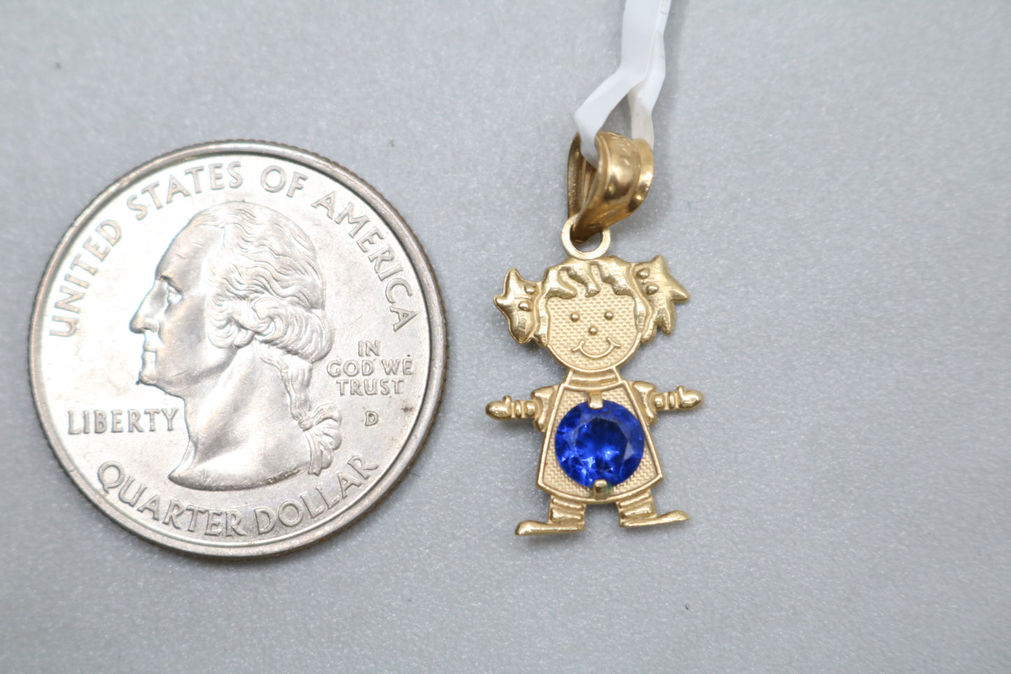 14K Yellow Gold Girl Charm With Blue Sapphire (1.0 Grams)