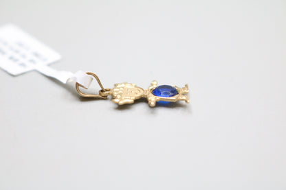 14K Yellow Gold Girl Charm With Blue Sapphire (1.0 Grams)