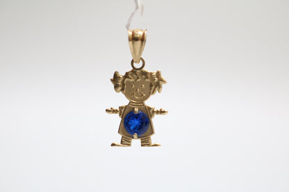 14K Yellow Gold Girl Charm With Blue Sapphire (1.0 Grams)