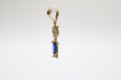 14K Yellow Gold Girl Charm With Blue Sapphire (1.0 Grams)