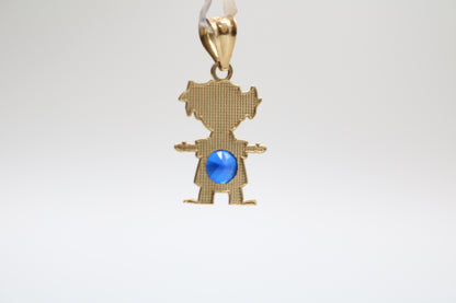 14K Yellow Gold Girl Charm With Blue Sapphire (1.0 Grams)