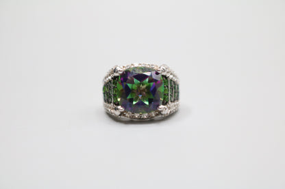 Sterling Silver Multi-Color Halo Ring (Size 4)