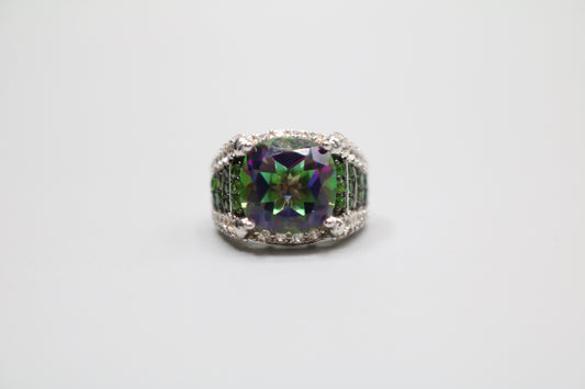 Sterling Silver Multi-Color Halo Ring (Size 4)