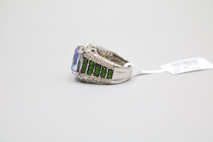 Sterling Silver Multi-Color Halo Ring (Size 4)