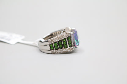 Sterling Silver Multi-Color Halo Ring (Size 4)