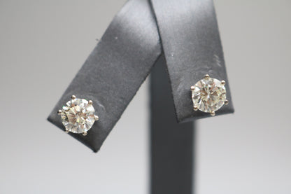 14K White Gold Classic 6 Prongs Diamond Stud Earrings (2.38 CTW) (Local Purchase Only)