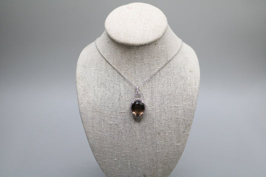 14K White Gold Diamond and a 4ct center Citrine Gemstone Necklace
