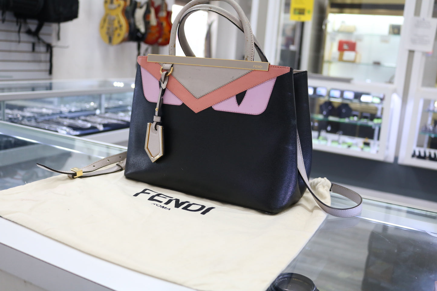 Fendi Monster 2jours Bag Vitello Elite Petite Multicolor Grigio Polvere