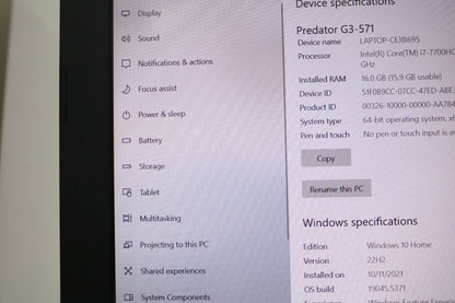 2017 Acer Predator Helios 300 Series Model N17C1 15 Inch Laptop Bad Battery (please read)