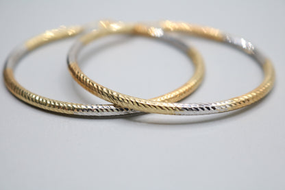 14K 3 Tone Hoop Style Pair Of Earrings (5.0 Grams)