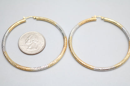 14K 3 Tone Hoop Style Pair Of Earrings (5.0 Grams)