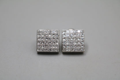 14K White Gold 2.80 CTW Invisible Set Princess Cut Diamond Earrings