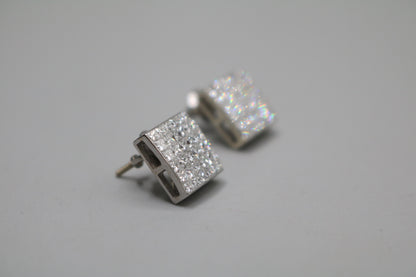 14K White Gold 2.80 CTW Invisible Set Princess Cut Diamond Earrings