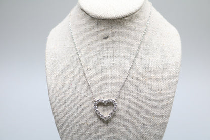 18K White Gold Necklace W/ Diamond Heart Charm (0.80 CTW) (Length 18")