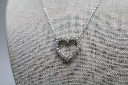 18K White Gold Necklace W/ Diamond Heart Charm (0.80 CTW) (Length 18")
