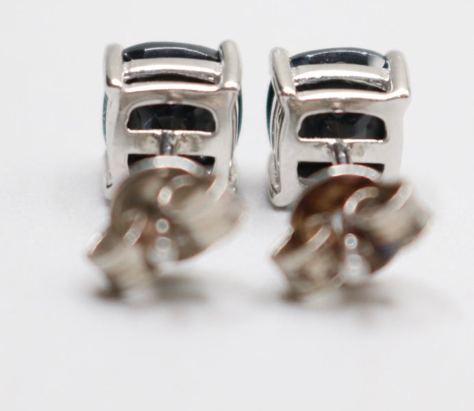 2.50 CTW Cushion Cut Black Spinel Solitaire Stud Sterling Silver Earrings 1.6 Grams