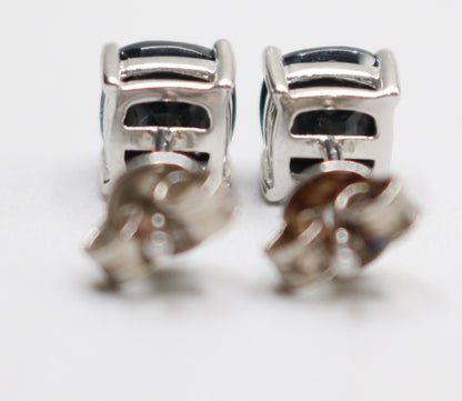 2.50 CTW Cushion Cut Black Spinel Solitaire Stud Sterling Silver Earrings 1.6 Grams