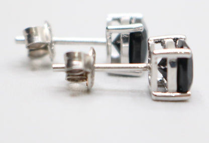 2.50 CTW Cushion Cut Black Spinel Solitaire Stud Sterling Silver Earrings 1.6 Grams
