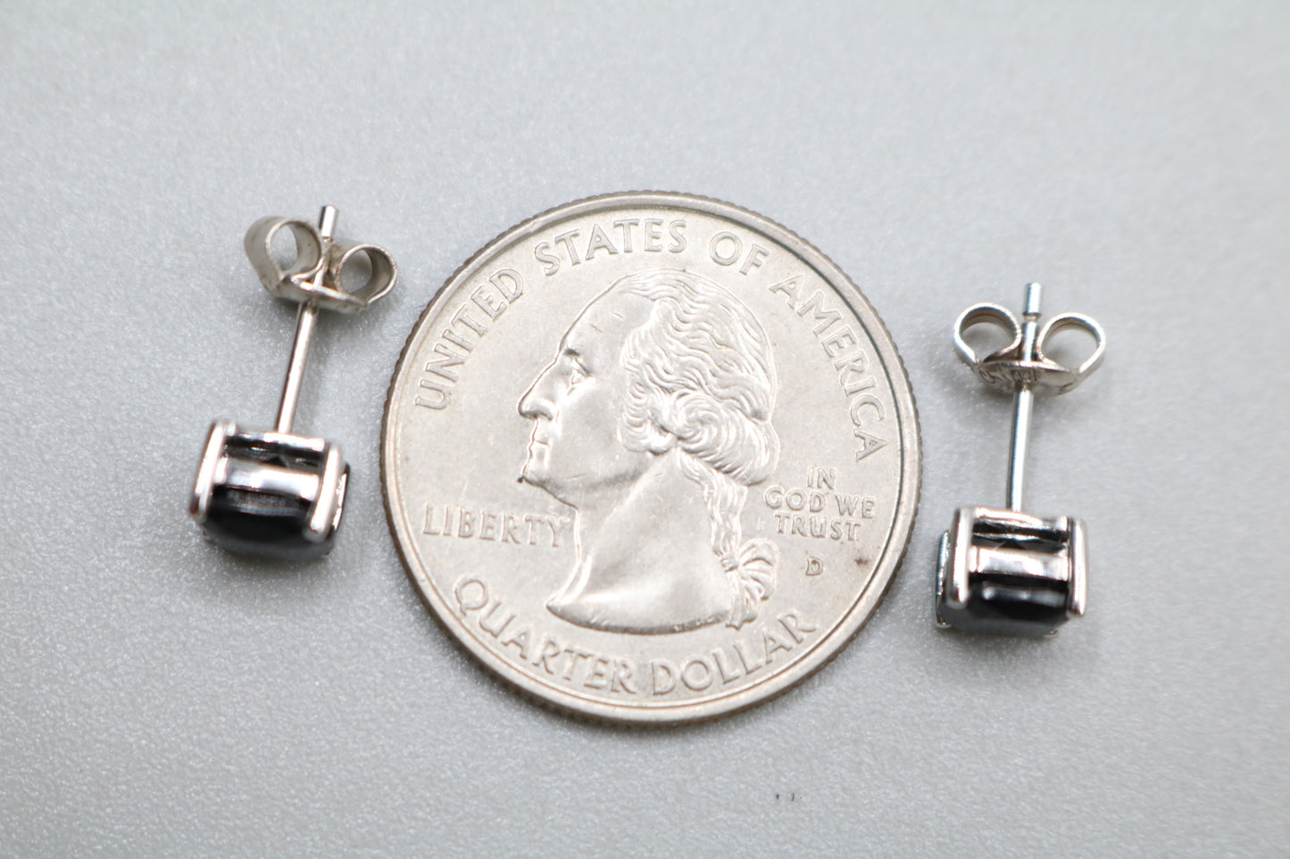 2.50 CTW Cushion Cut Black Spinel Solitaire Stud Sterling Silver Earrings 1.6 Grams