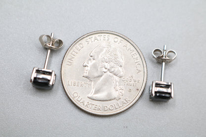 2.50 CTW Cushion Cut Black Spinel Solitaire Stud Sterling Silver Earrings 1.6 Grams