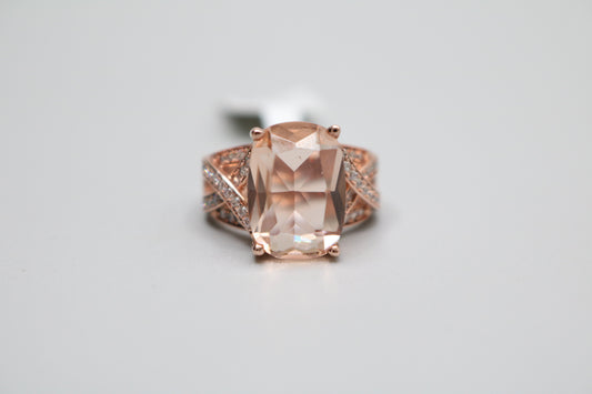 Sterling Silver Rose Tone Halo Ring (Size 4 3/4)