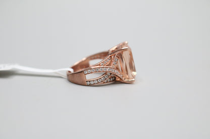 Sterling Silver Rose Tone Halo Ring (Size 4 3/4)