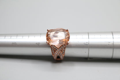 Sterling Silver Rose Tone Halo Ring (Size 4 3/4)