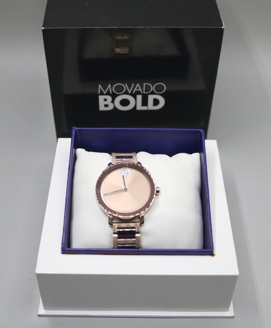 Movado Bold Evolution Carnation Gold Rose Gold Steel Women's Watch 3600639