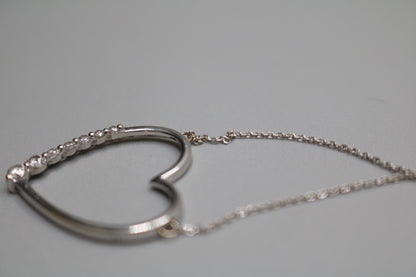 14K White Gold Cable Necklace with a 14K White Gold Diamond Heart Charm (0.26 CTW)