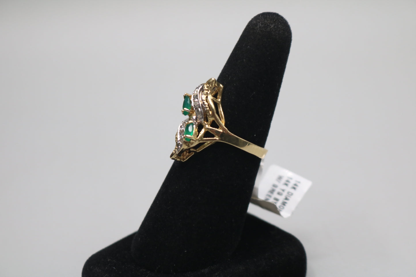 14K Yellow Gold Diamond Bypass Green Tourmaline Ring (Size 7 1/4)