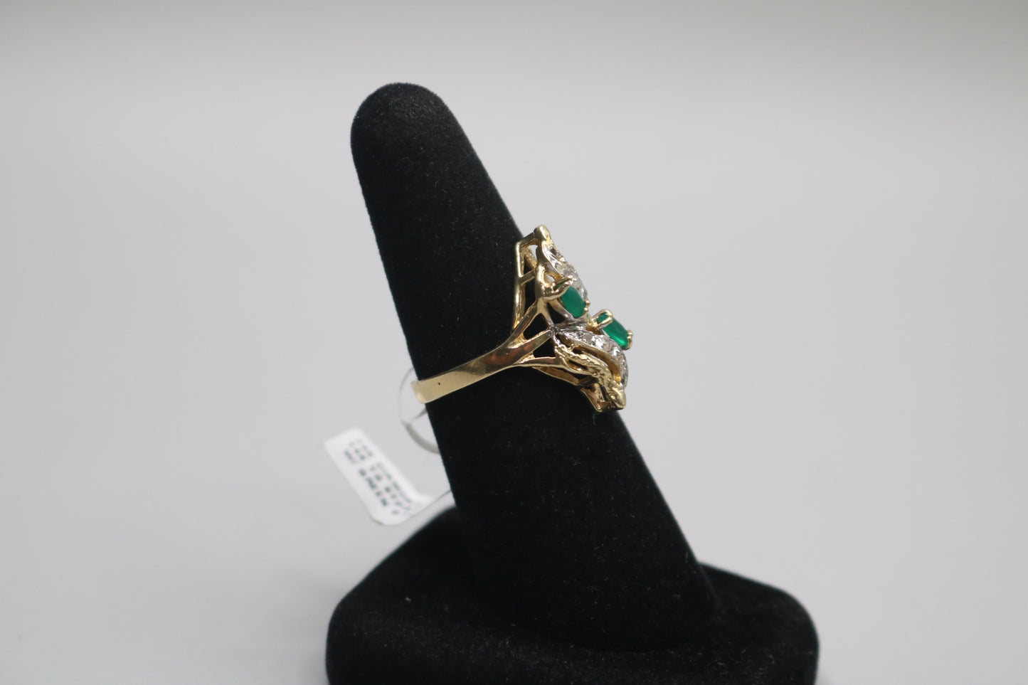 14K Yellow Gold Diamond Bypass Green Tourmaline Ring (Size 7 1/4)