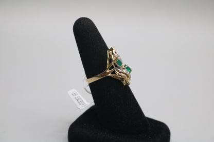 14K Yellow Gold Diamond Bypass Green Tourmaline Ring (Size 7 1/4)