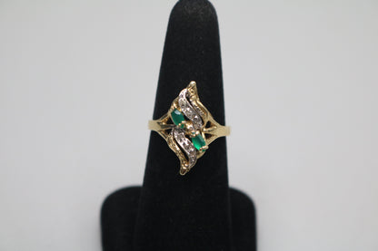 14K Yellow Gold Diamond Bypass Green Tourmaline Ring (Size 7 1/4)