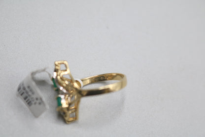 14K Yellow Gold Diamond Bypass Green Tourmaline Ring (Size 7 1/4)