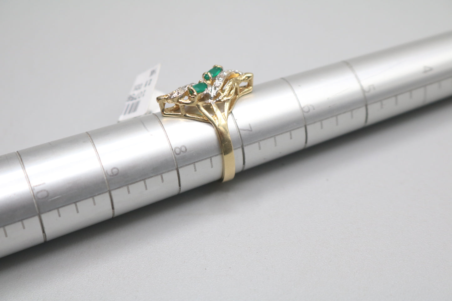 14K Yellow Gold Diamond Bypass Green Tourmaline Ring (Size 7 1/4)