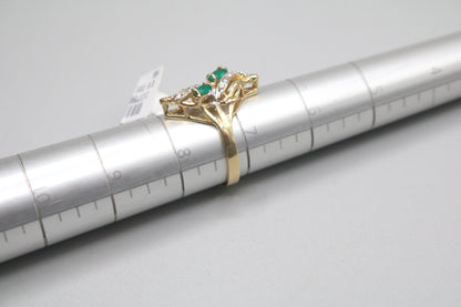 14K Yellow Gold Diamond Bypass Green Tourmaline Ring (Size 7 1/4)