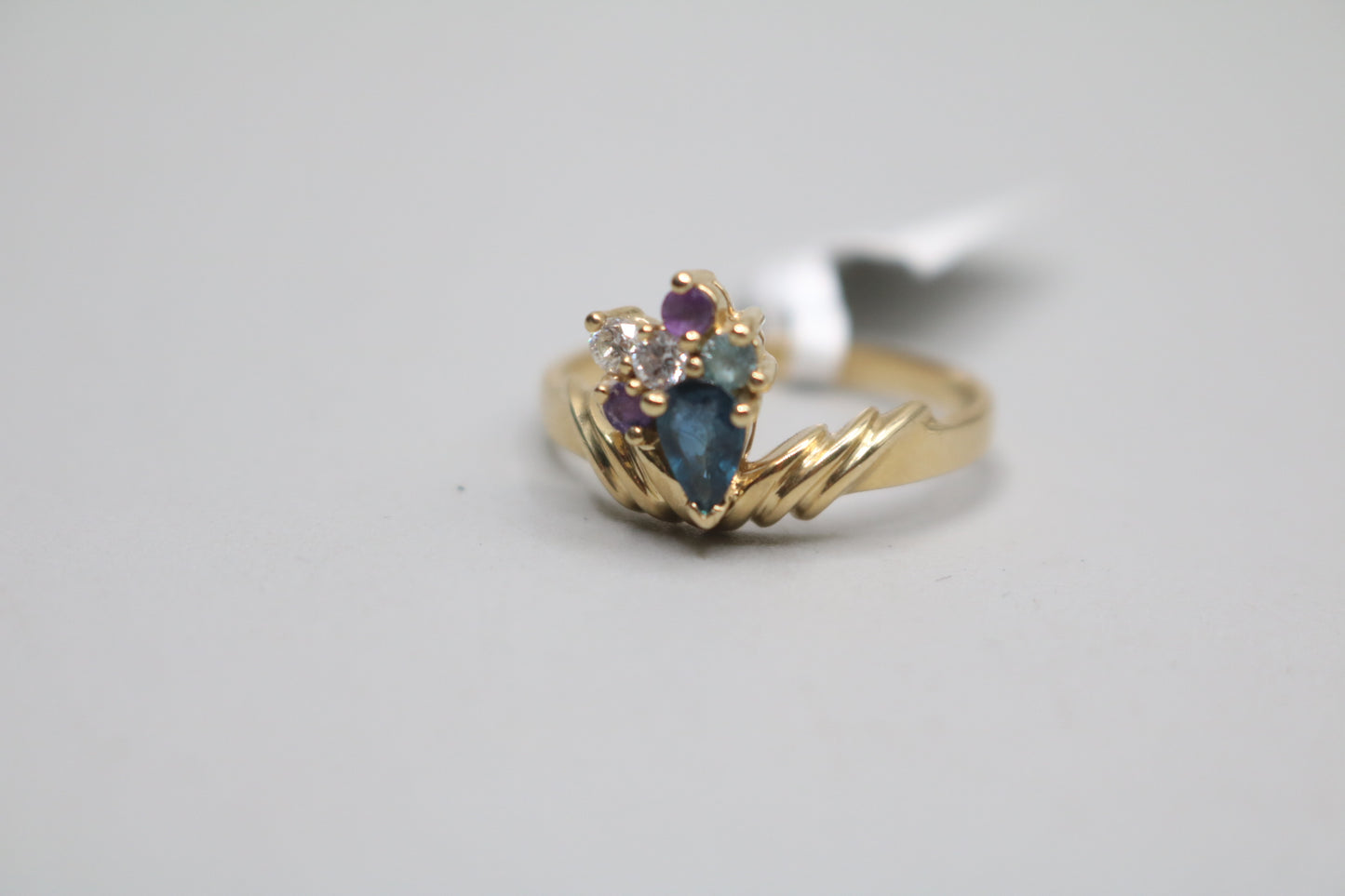 14K Yellow Gold Fancy Diamond and Sapphire Promise Ring (Size 9)