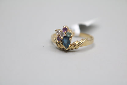 14K Yellow Gold Fancy Diamond and Sapphire Promise Ring (Size 9)