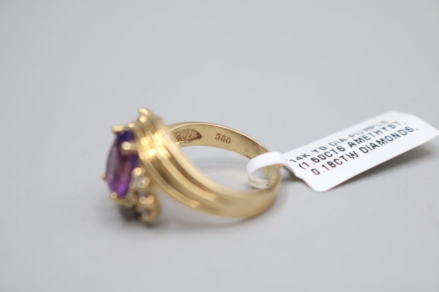 14K Yellow Gold Diamond Bypass Amethyst Ring (Size 6)