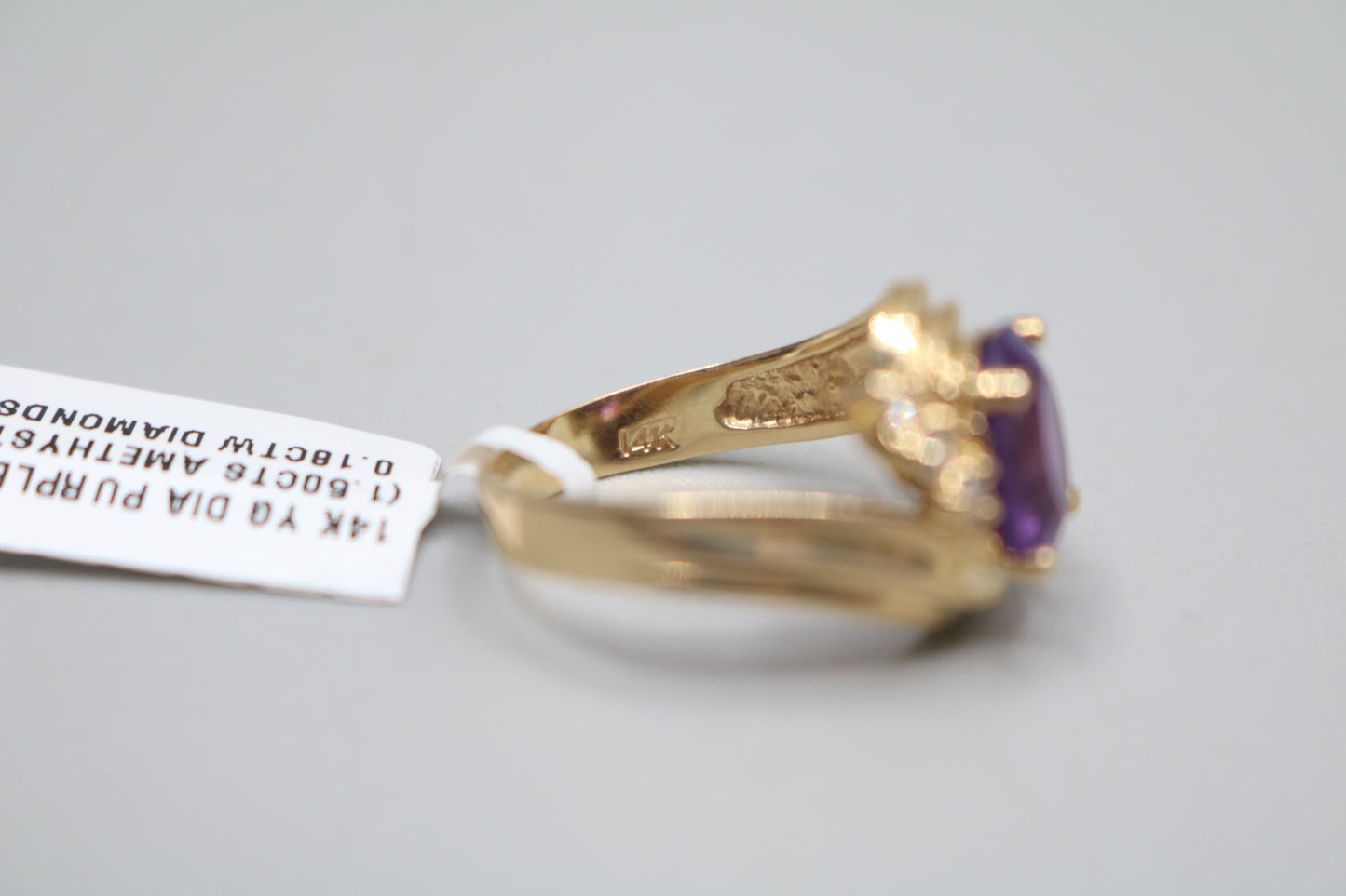 14K Yellow Gold Diamond Bypass Amethyst Ring (Size 6)