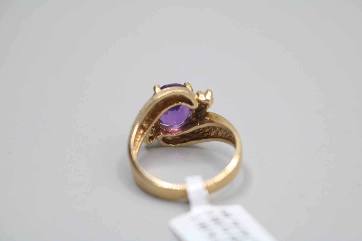 14K Yellow Gold Diamond Bypass Amethyst Ring (Size 6)