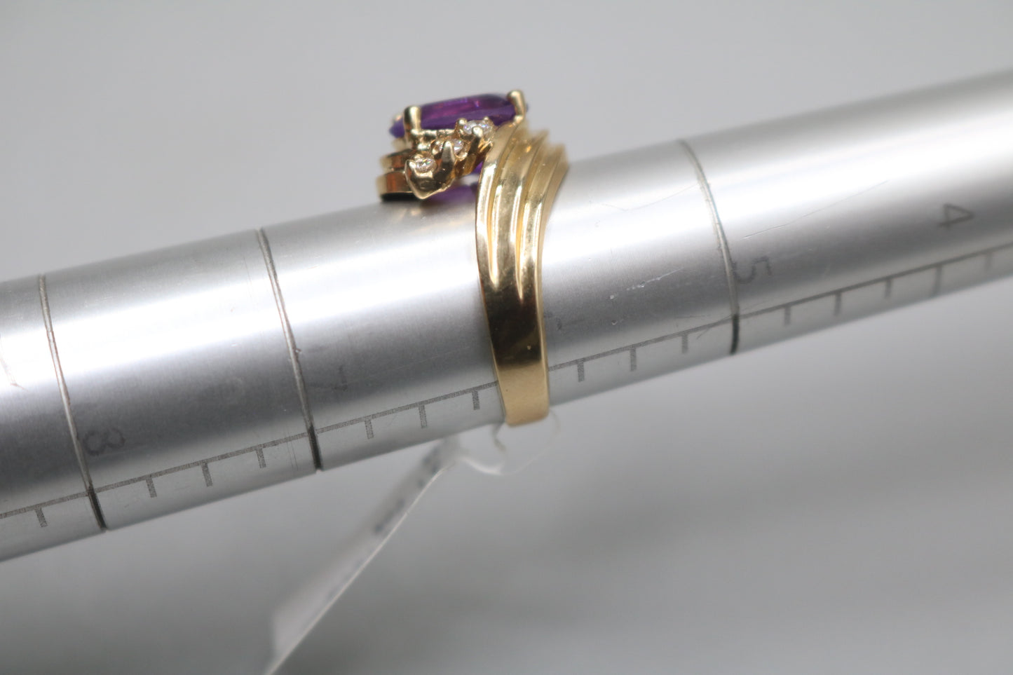14K Yellow Gold Diamond Bypass Amethyst Ring (Size 6)