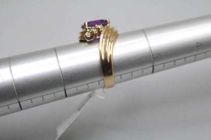 14K Yellow Gold Diamond Bypass Amethyst Ring (Size 6)