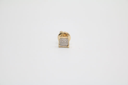 10K Yellow Gold Diamond Square Face Single Stud Earring (0.045CTW)