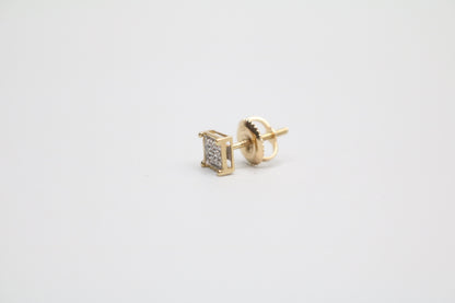10K Yellow Gold Diamond Square Face Single Stud Earring (0.045CTW)