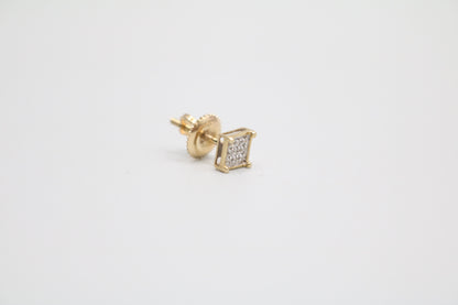 10K Yellow Gold Diamond Square Face Single Stud Earring (0.045CTW)